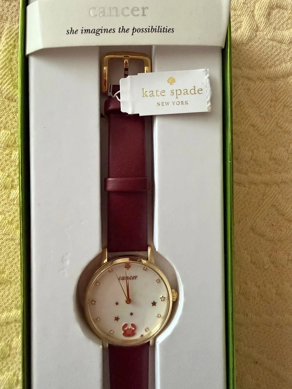 New Quartz Kate Spade Zodiac Watch Women  KSW1191 Gold Tone Cancer Crab Dial